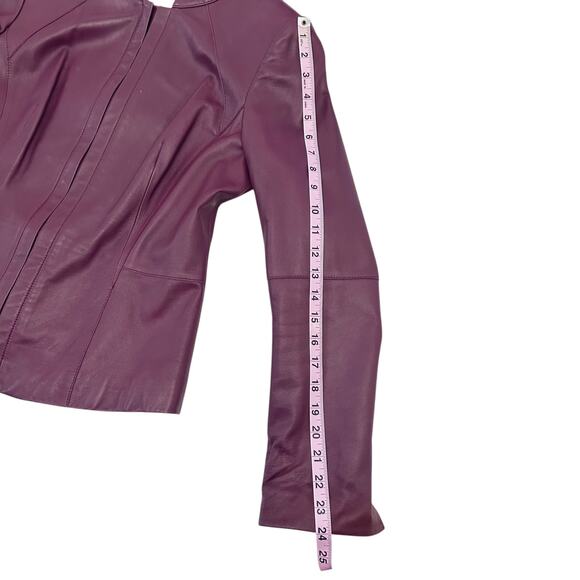 Lafayette 148 New York Burgundy Leather Jacket Women’s Size 8 Lined Zip Front - Picture 11 of 16